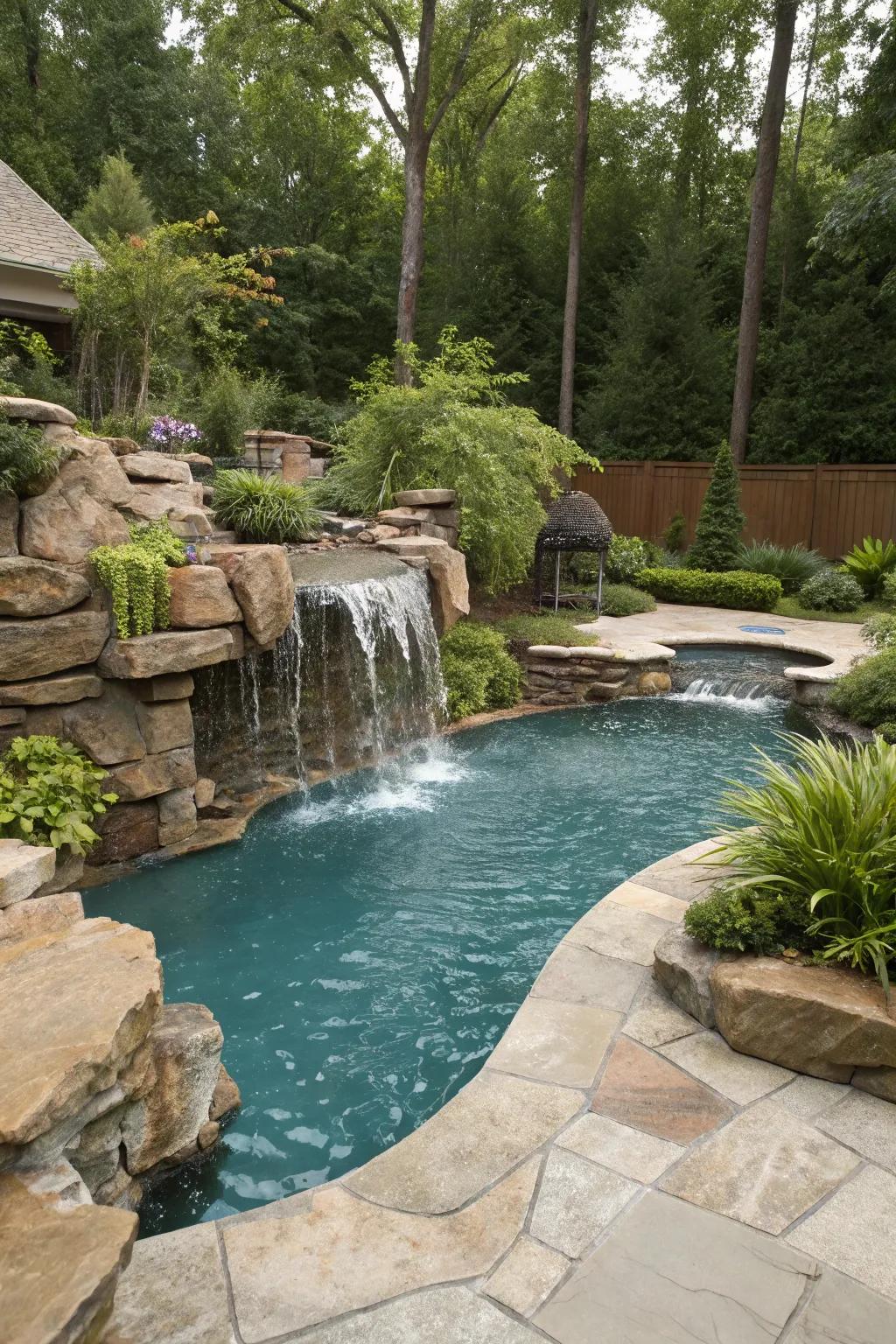 Allow the peaceful melodies of a cascade to enrich your pool experience.