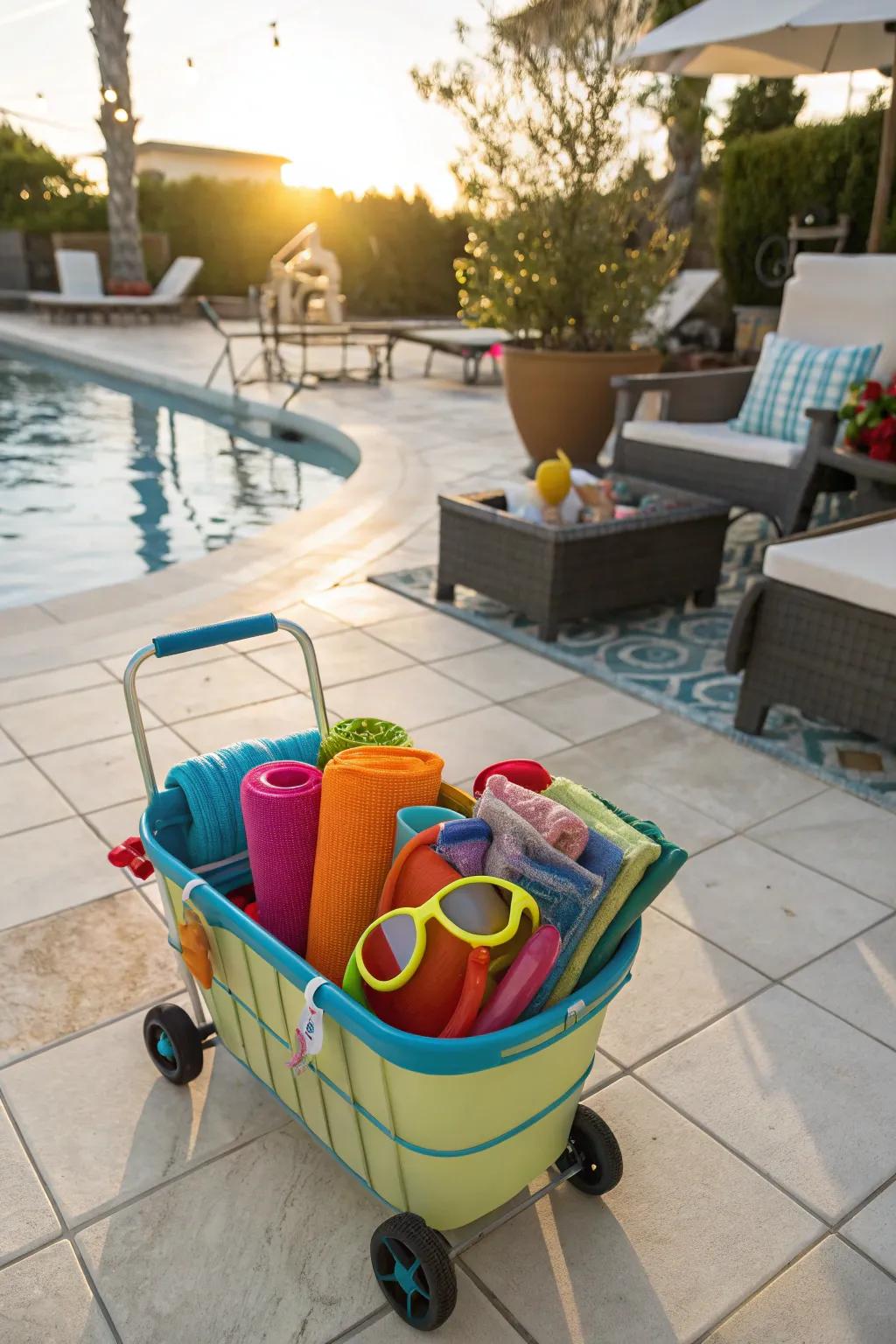 Mobile caddies make sure your pool essentials are always within reach.