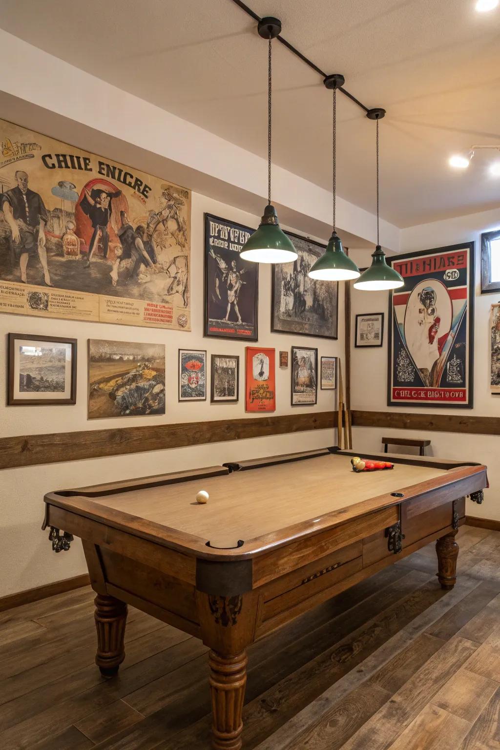 Let your walls express a narrative through art that enriches your pool table space.
