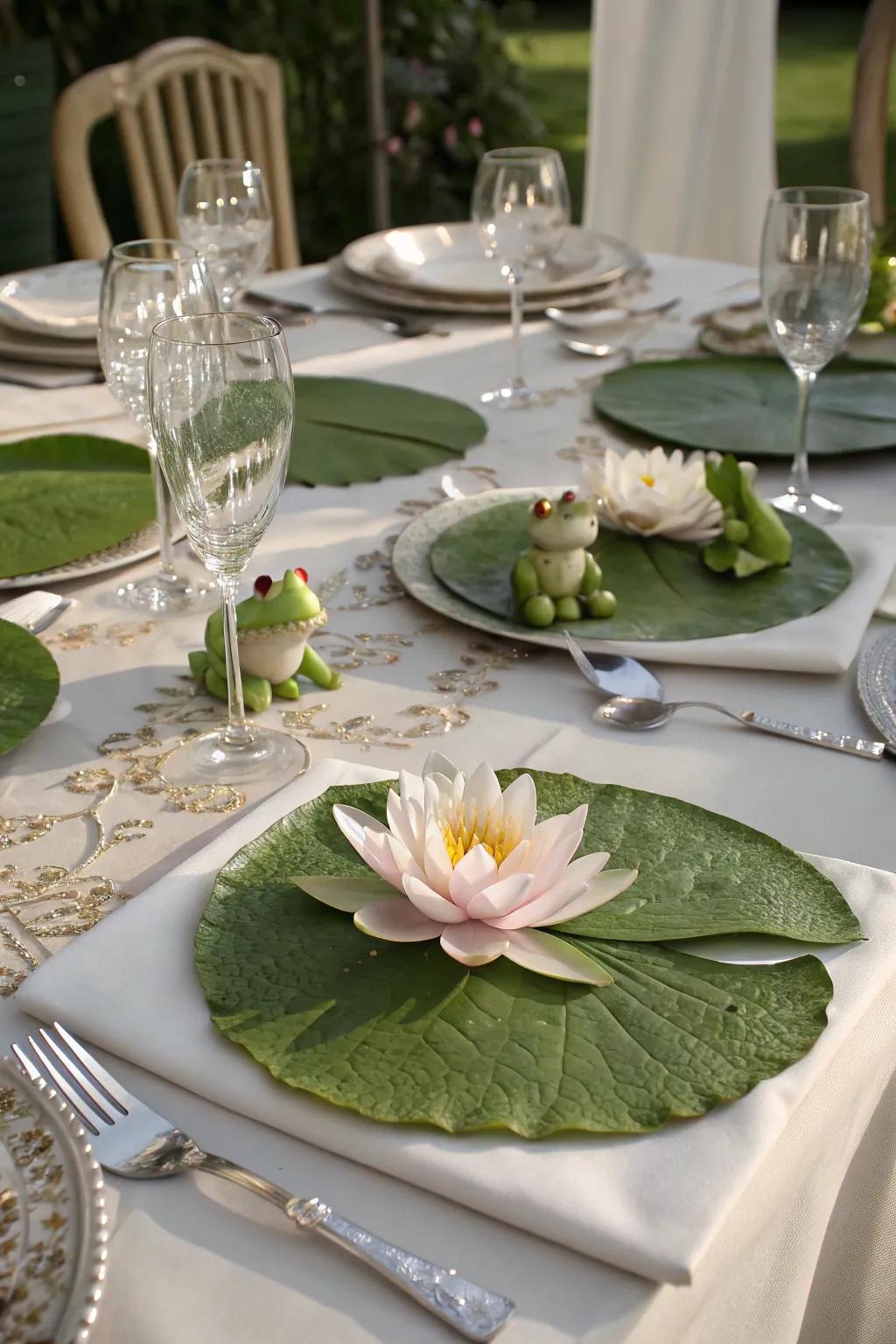 Charming aquatic plant centerpieces bring a bayou-inspired feel to your table.