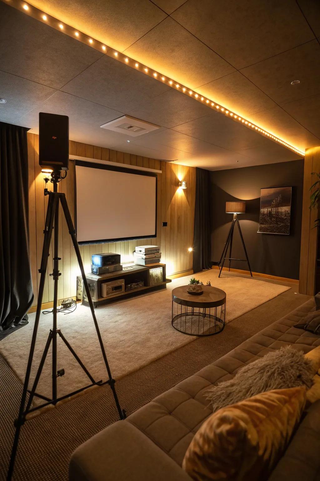 Ambient lighting enhances the mood and comfort of your projector room.