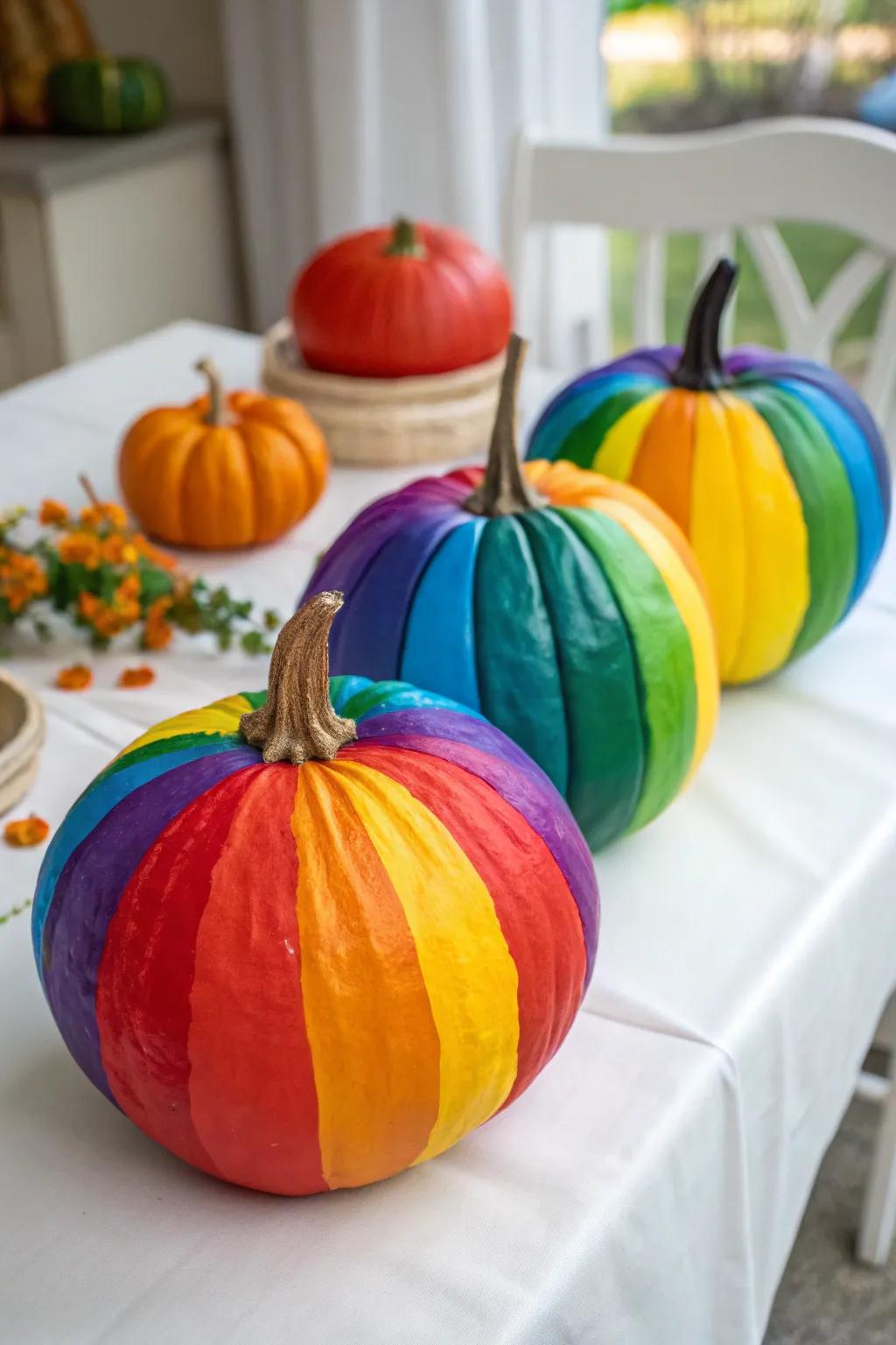 Brilliantly painted pumpkins offering a burst of vibrancy.