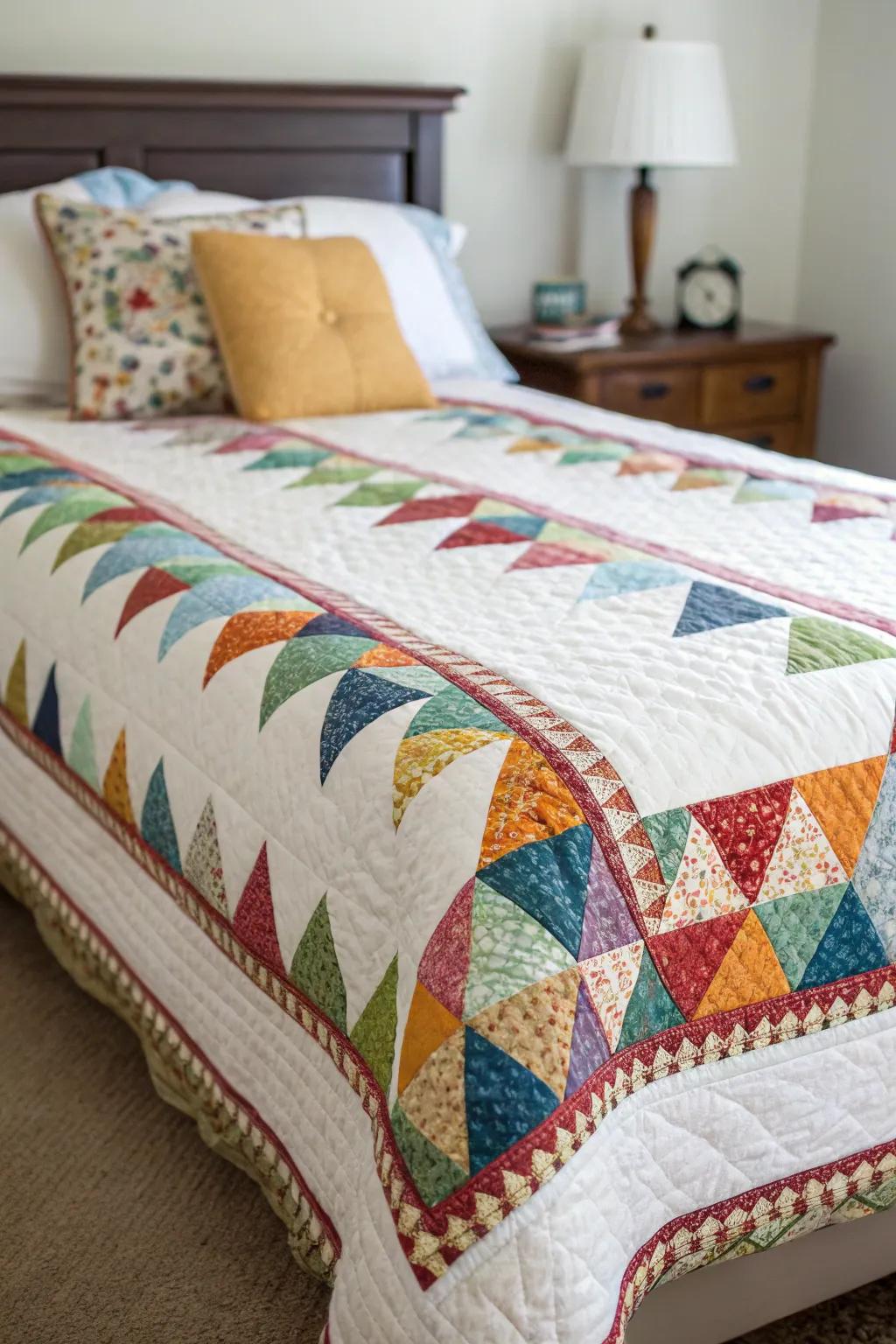 Prairie points fashion an engaging three-dimensional impression on quilt borders.