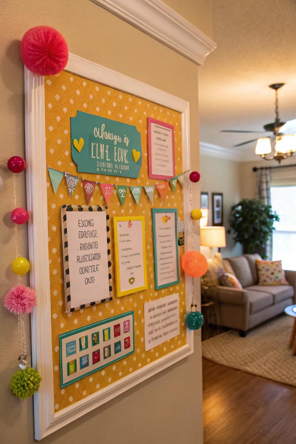 A pin board featuring lighthearted and kooky themes created to bring smiles.