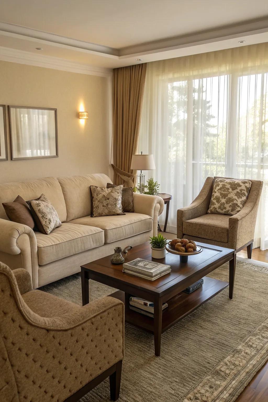 A welcoming and comfortable seating arrangement perfect for relaxing.