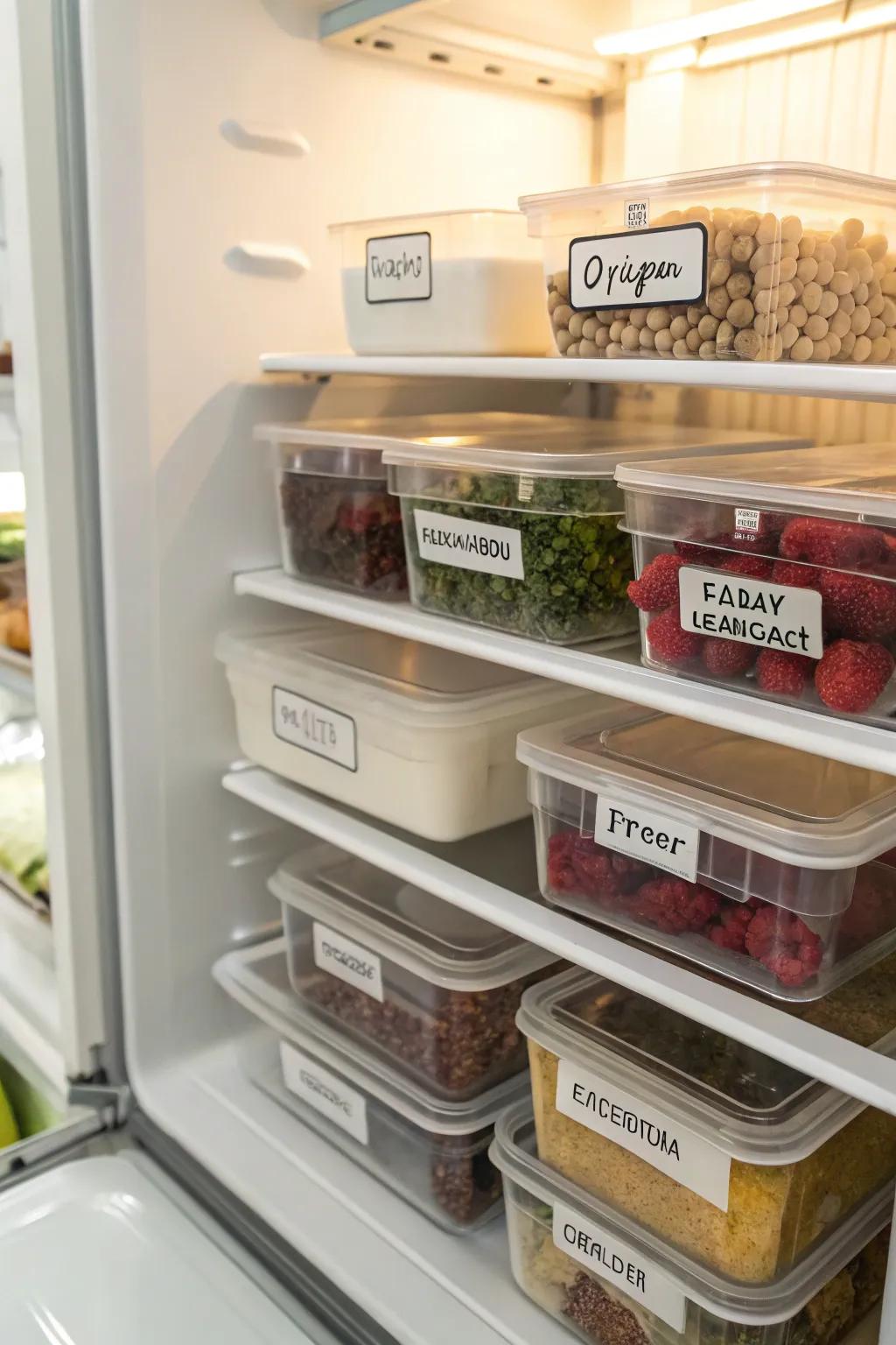 Labeling containers guarantees an organized and functional refrigerator.