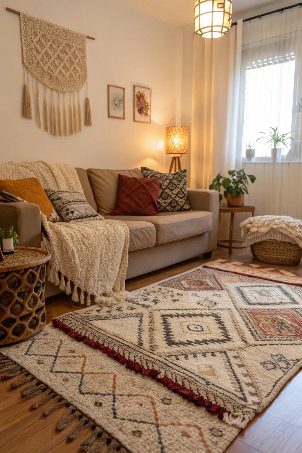 Layered floor coverings contribute to coziness and design in any space.