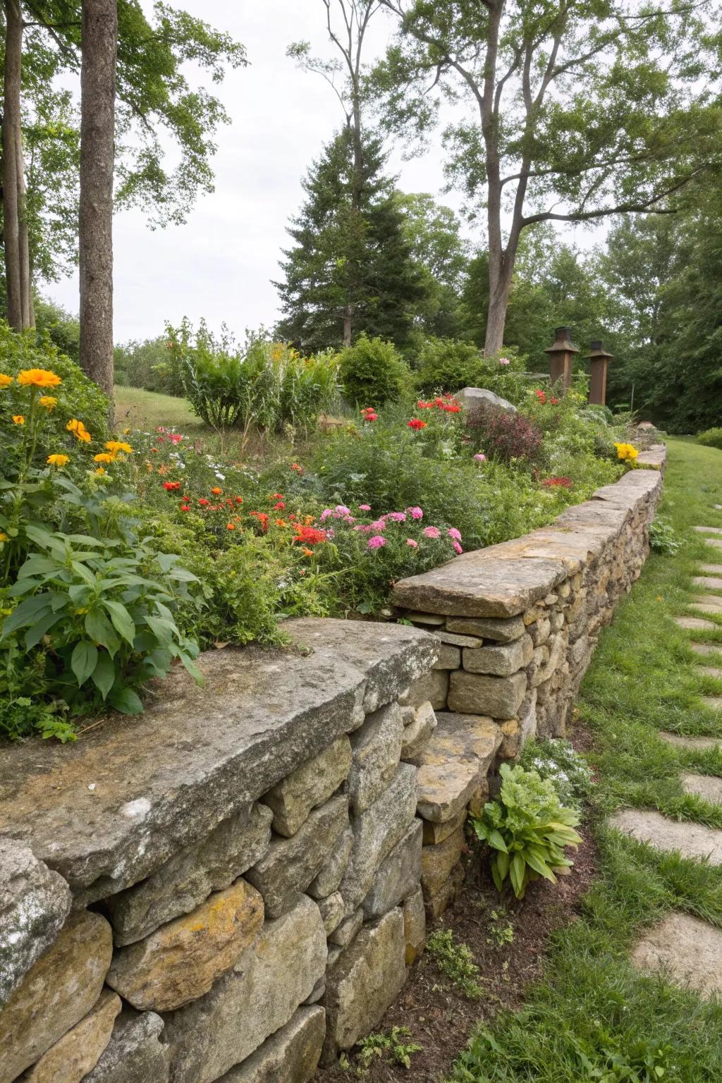 Retaining walls crafted from natural stone provide enduring sophistication.