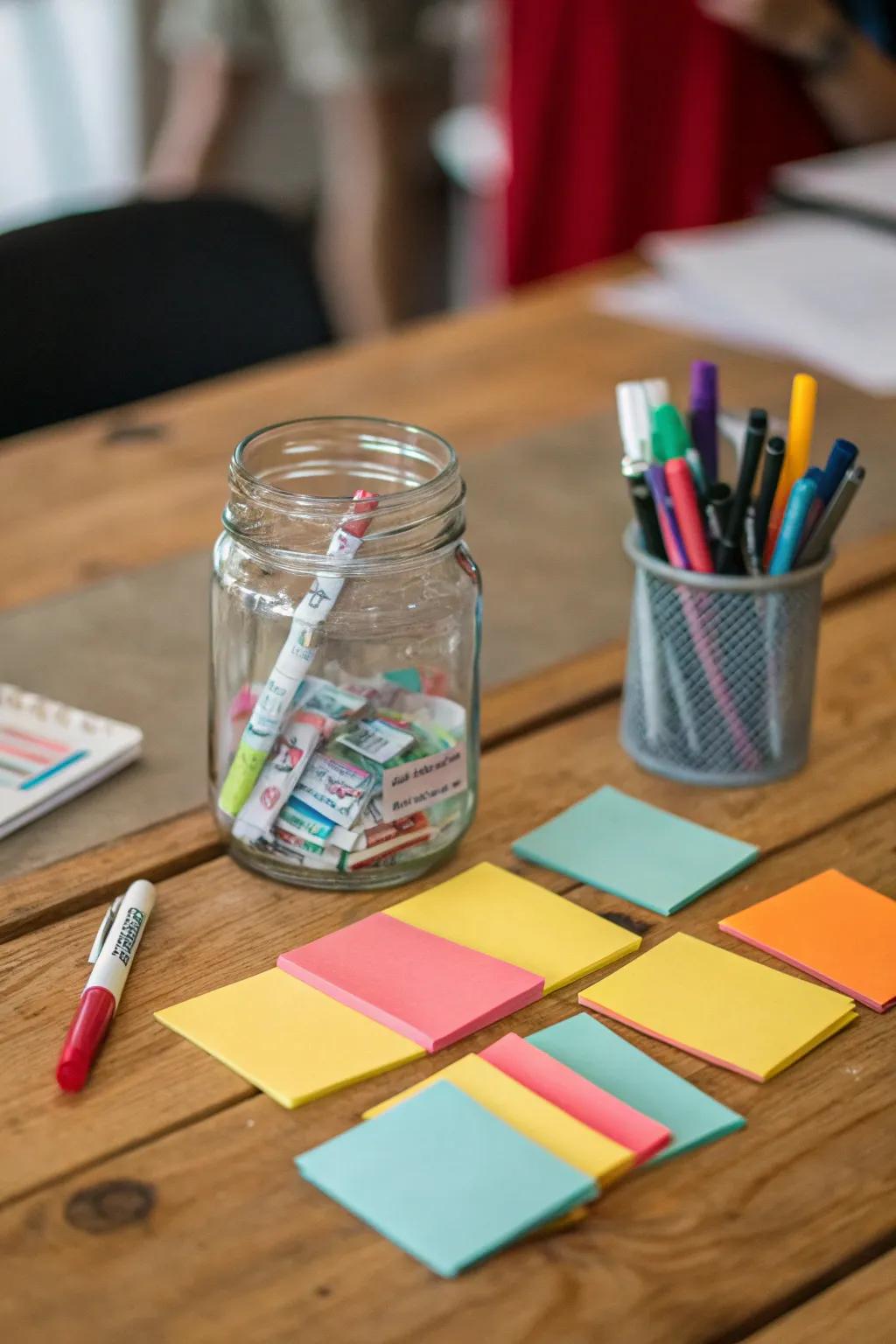 A jar filled with thoughtful messages for the retiree.