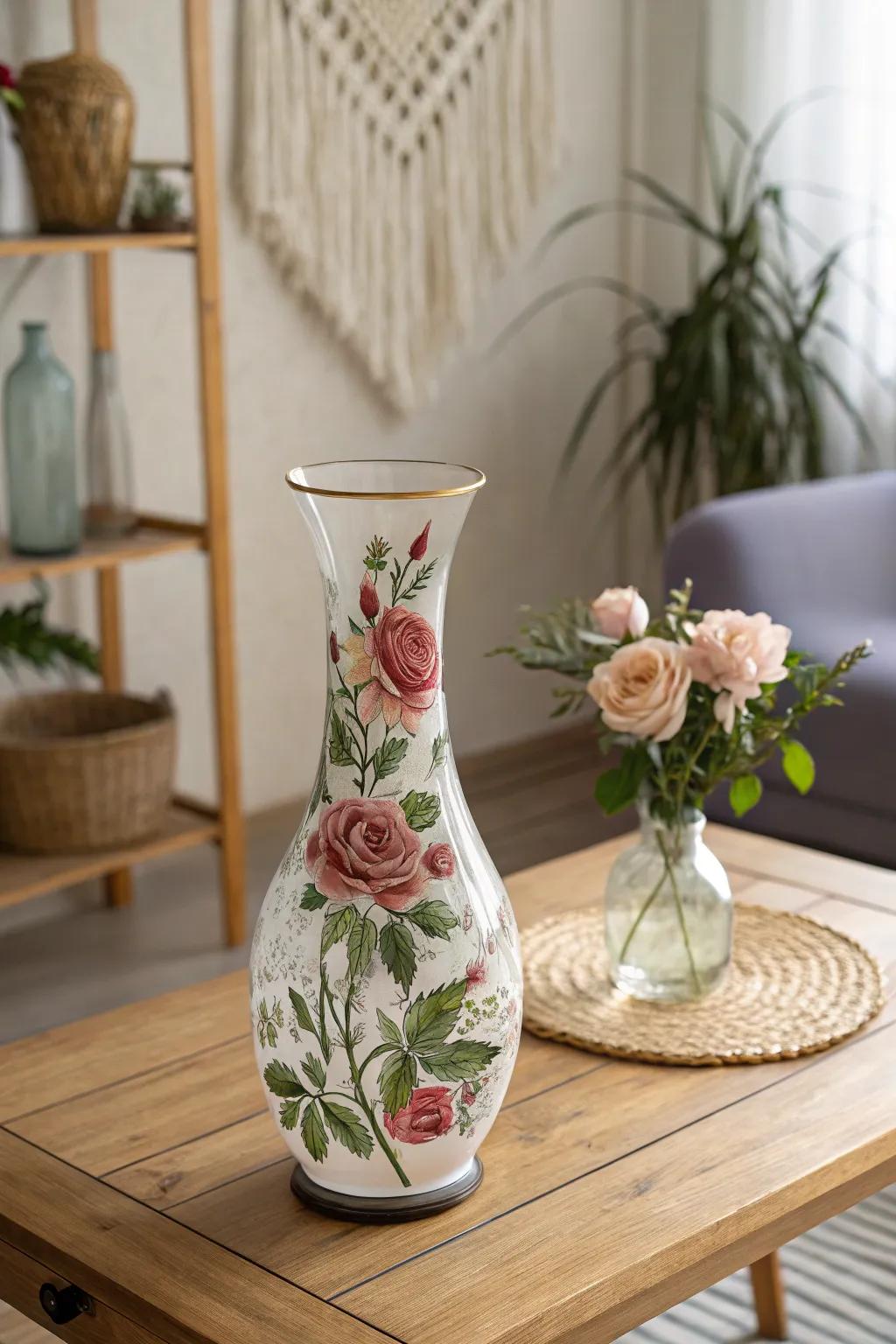 Enhance any setting with the timeless beauty of reverse glass painted floral vases.