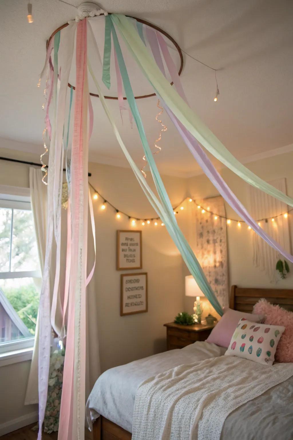 Change your overhead space into an ethereal drape with decorative bands.