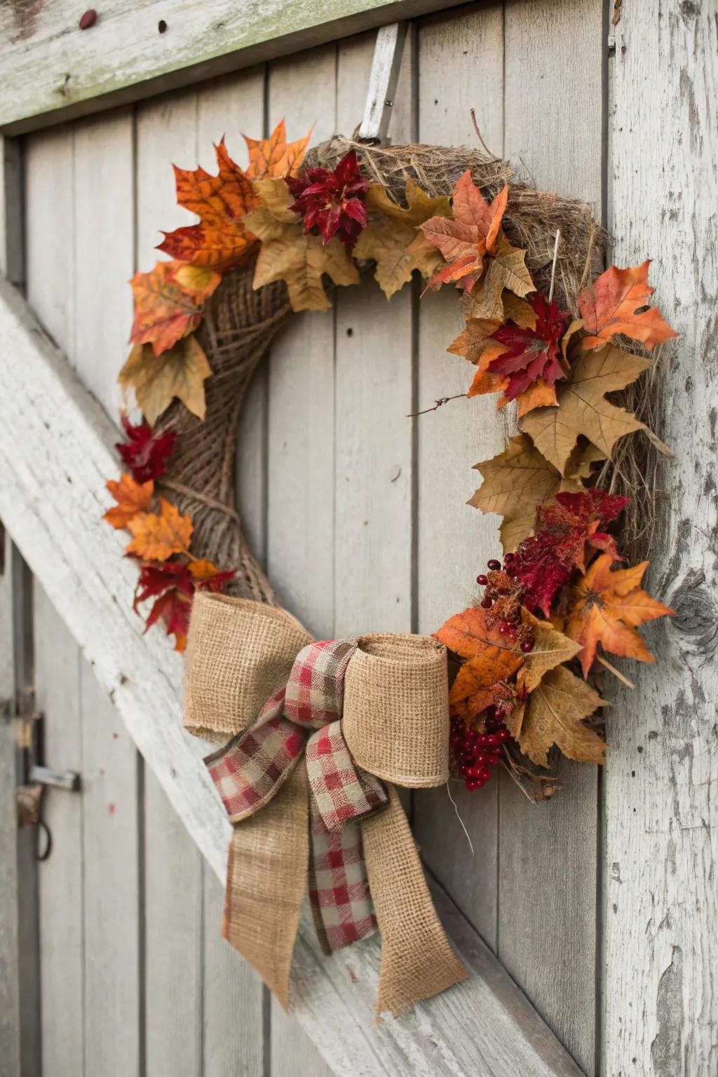 Embrace the spirit of fall with this country-style wreath.