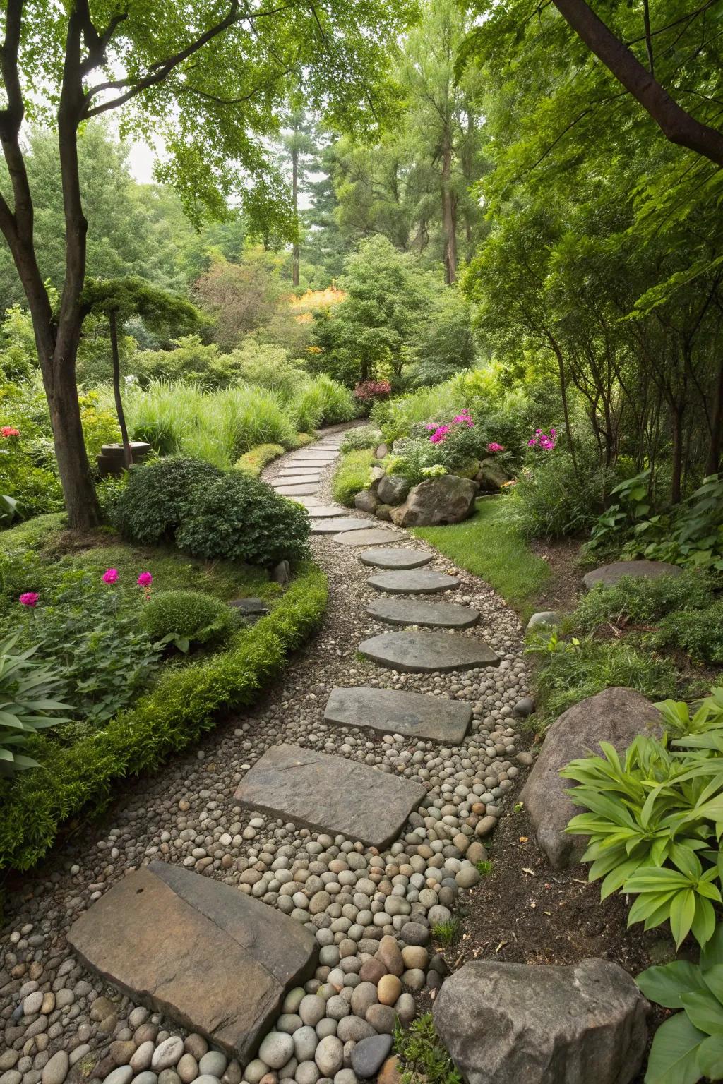 Encourage exploration with a captivating pebble pathway.