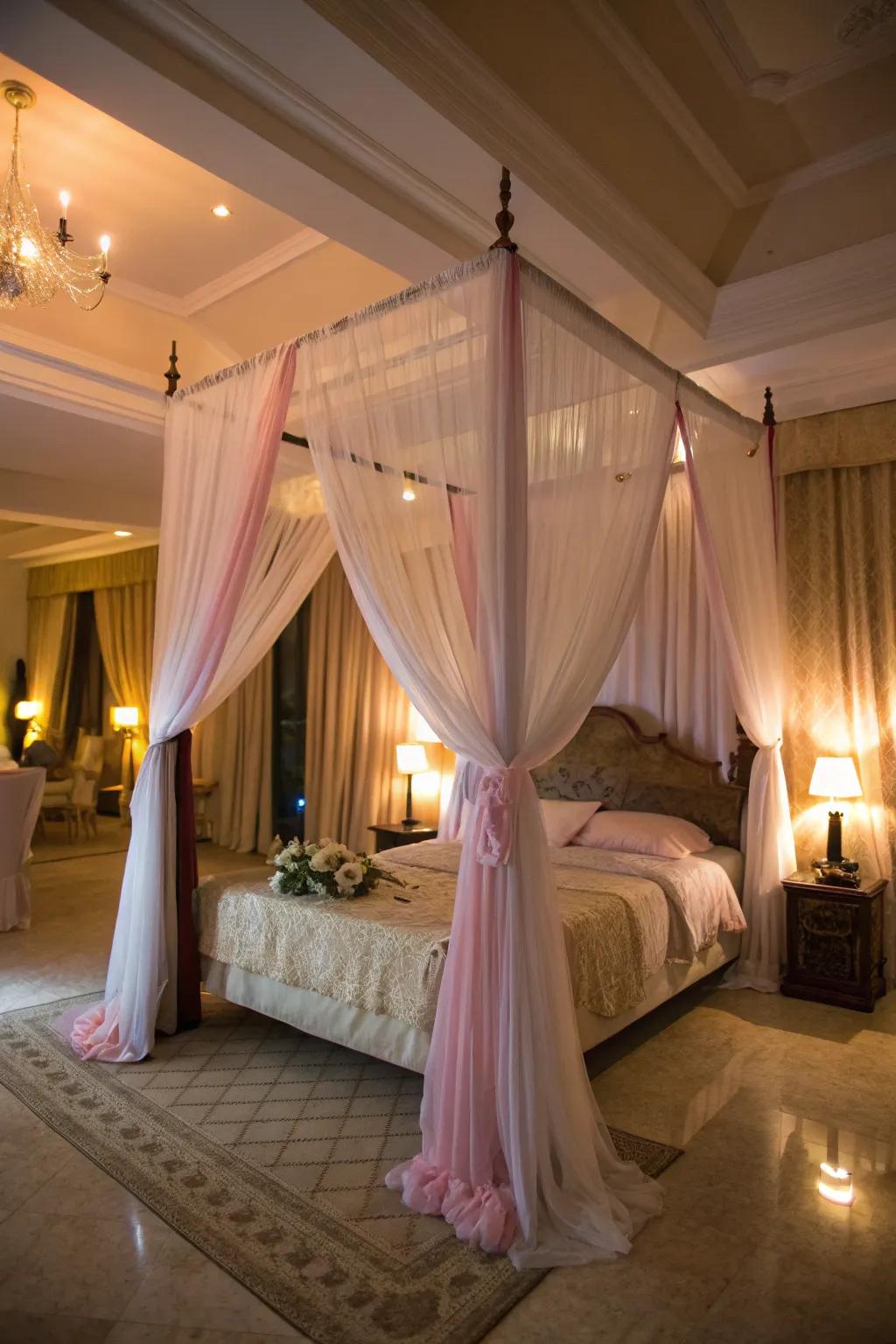 A four-poster bed introduces refinement and solitude.