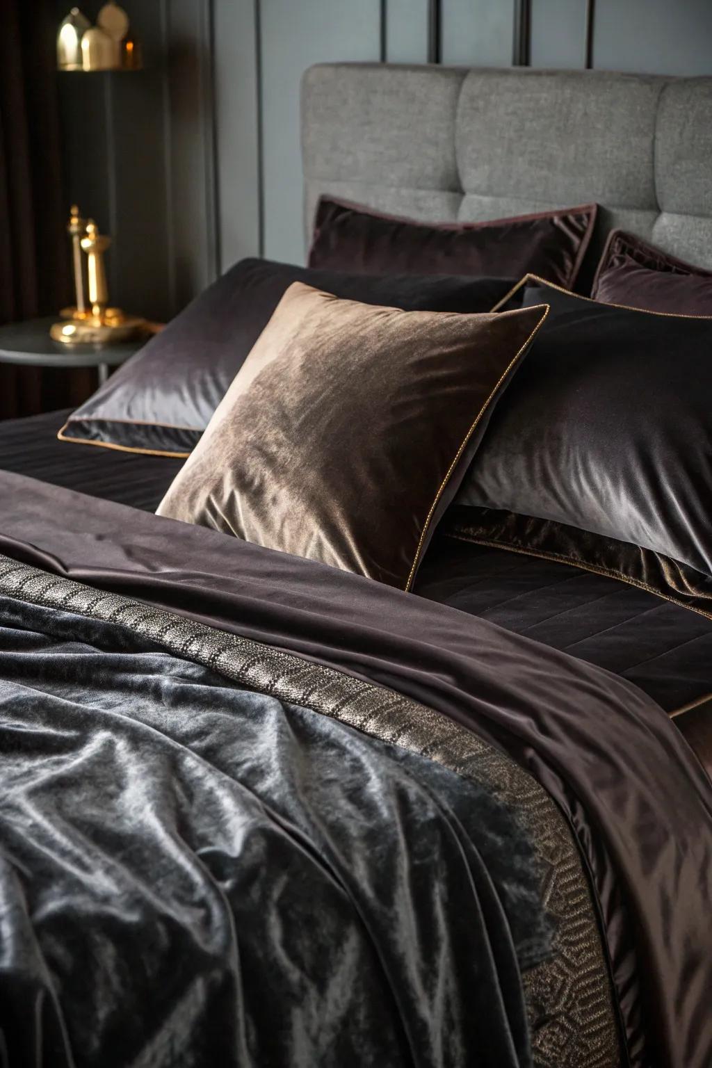 Sumptuous velvet and silk textiles accentuate the gothic refinement of the boudoir.