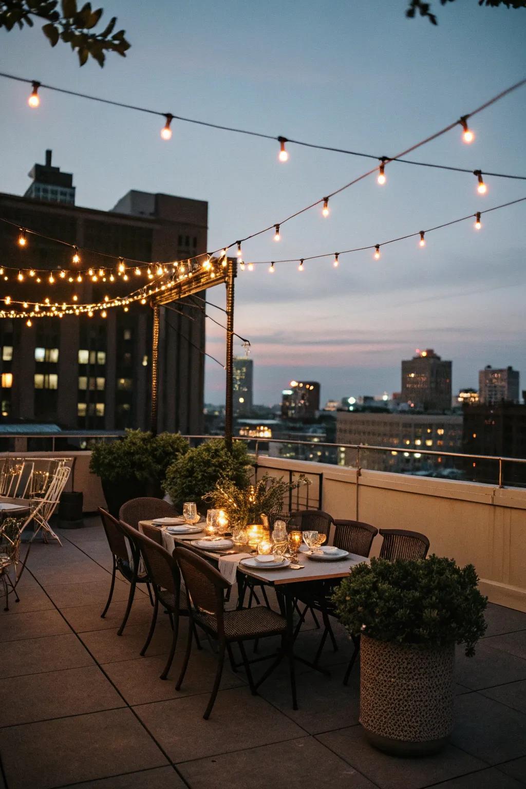 Dining under the stars on a captivating rooftop.