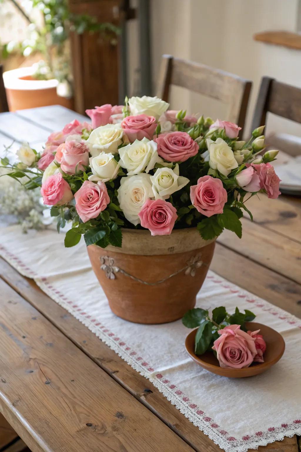 Countryside Appeal with Earthenware and Assorted Roses
