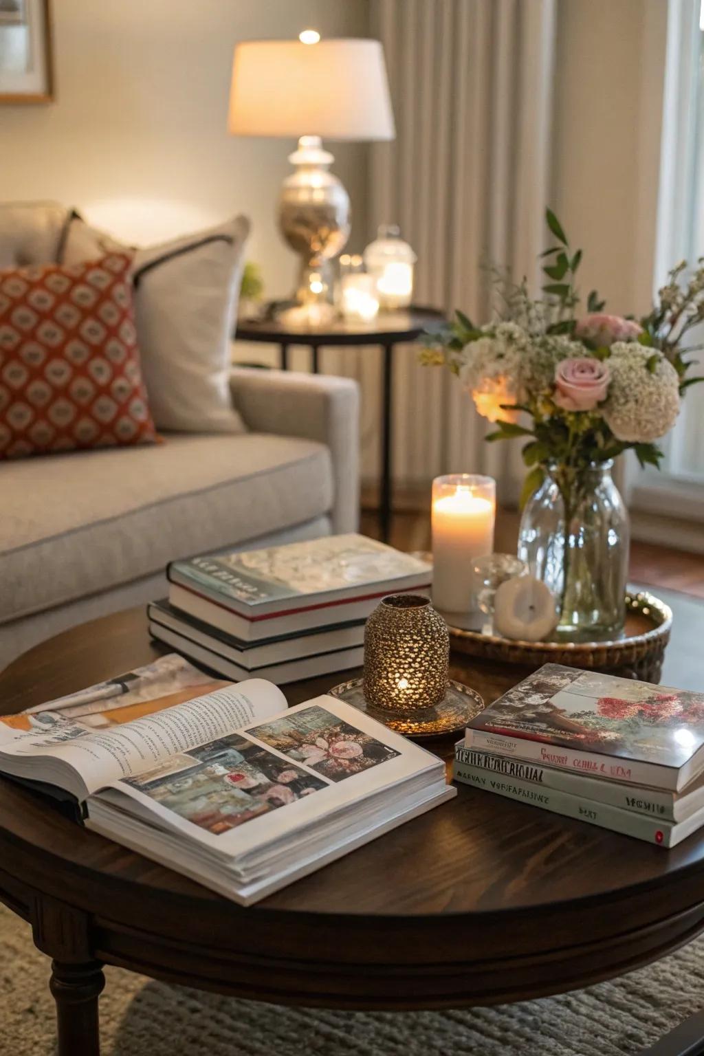 Books and magazines contribute a personal element to your coffee table.