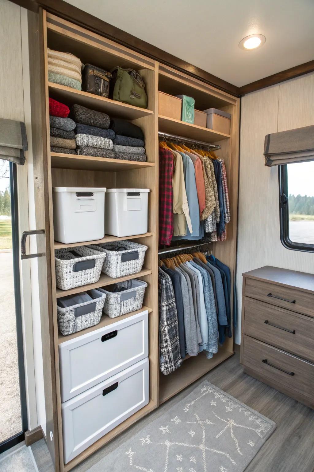 Simple to customize, these shelves are amazing for organizing an RV closet.