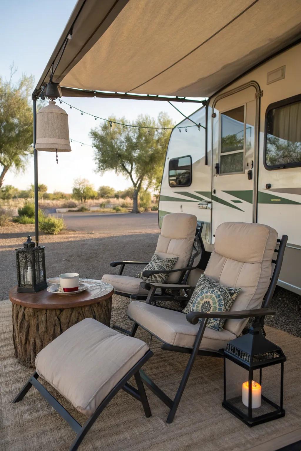 A seating nook encourages you to relax and take in the scenery.