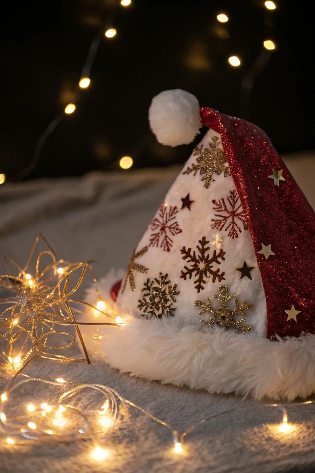 Realize a snow-filled evening with glistening icy flakes and celestial bodies.