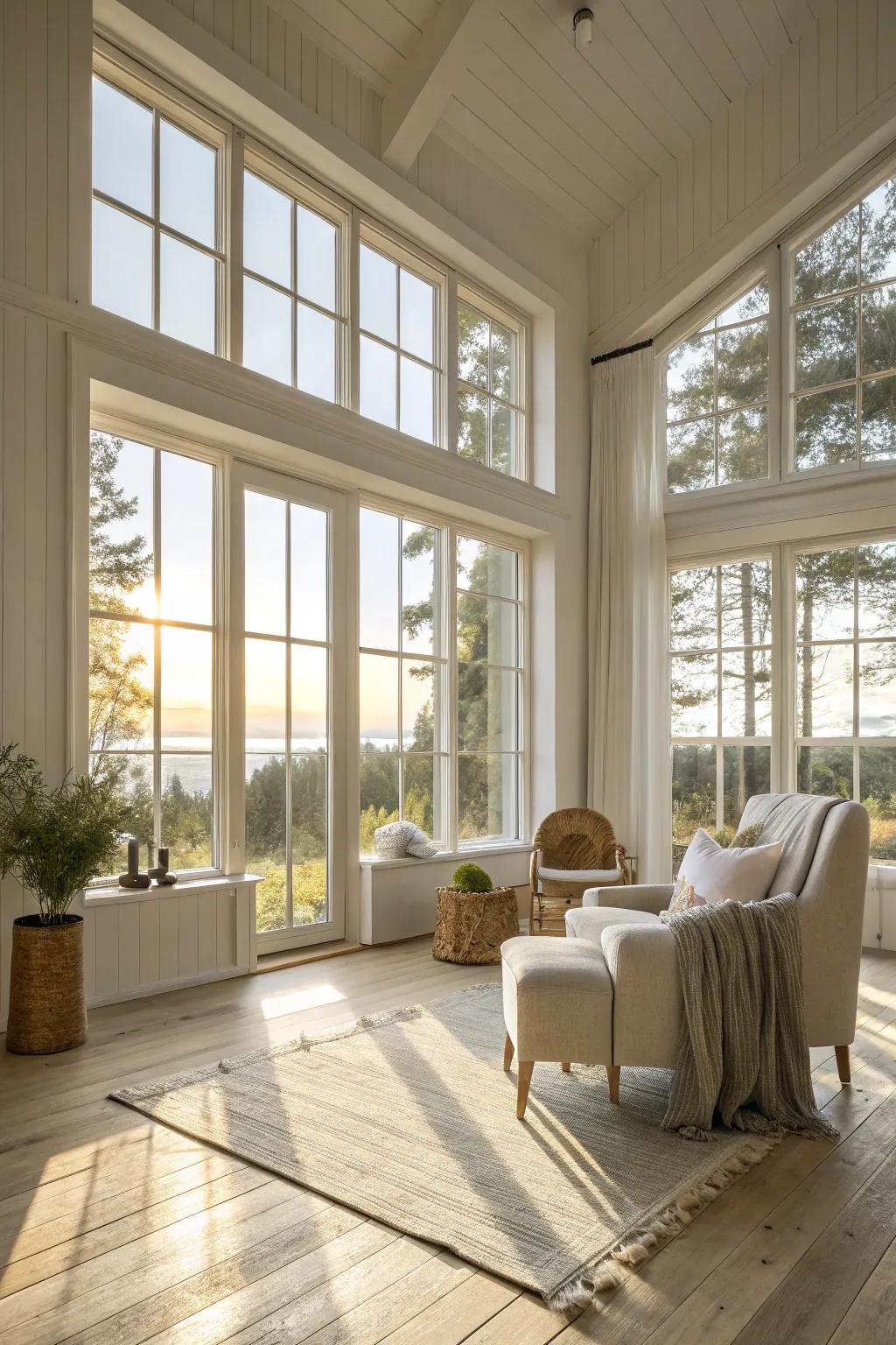 Abundant natural light floods into this Scandinavian-inspired space.