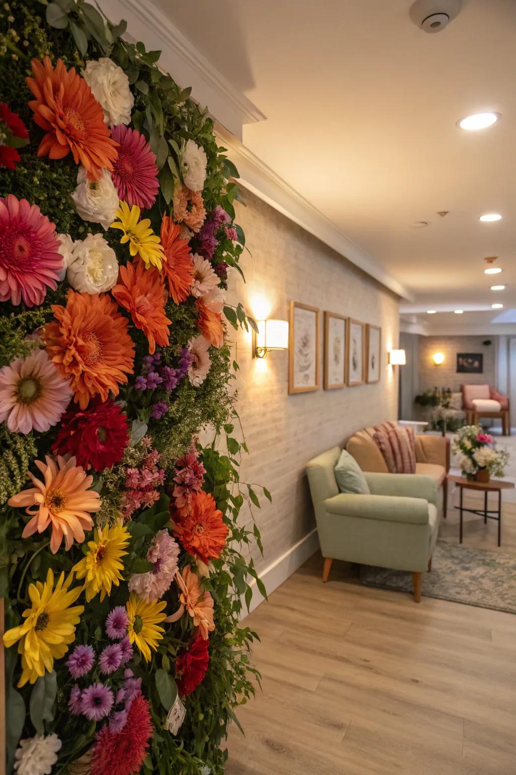 Transform any wall into a flower-filled haven for unforgettable selfies.