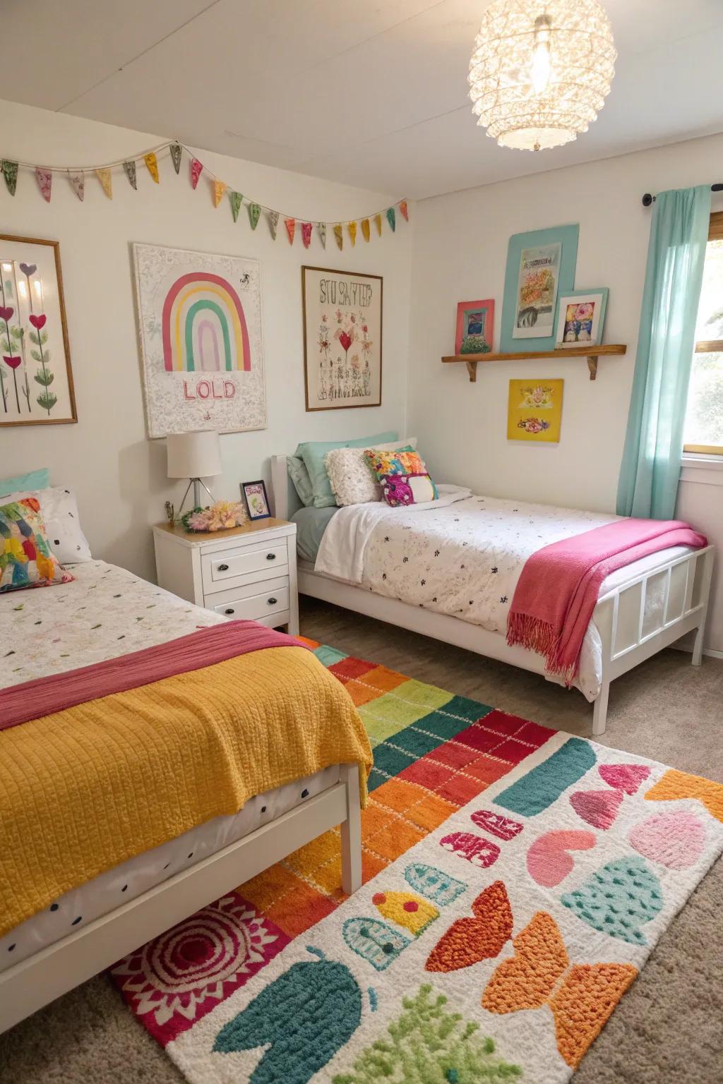 Angled sleep spaces create an open area, ideal for a central play zone.