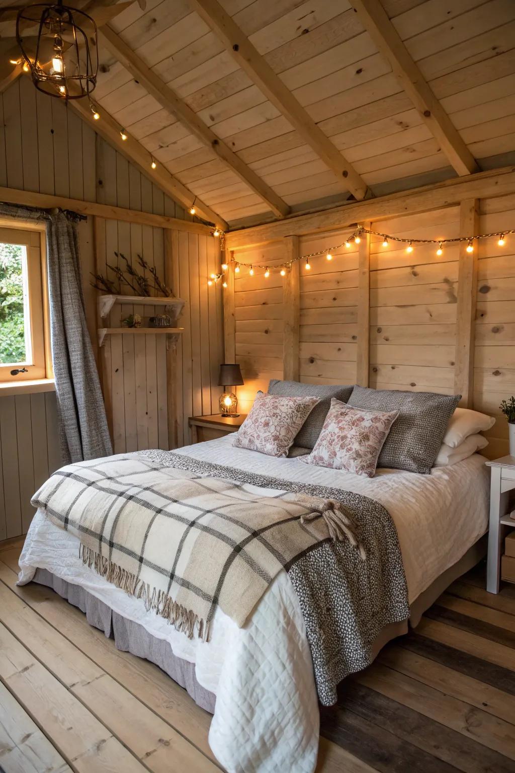 Comfortable materials transform a basic shed into a delightful retreat.