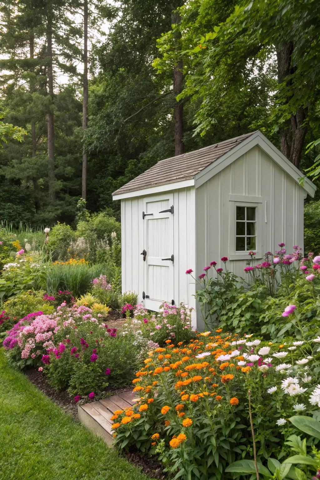 A crisp white shed delivers a neat, up-to-date feel to any garden.