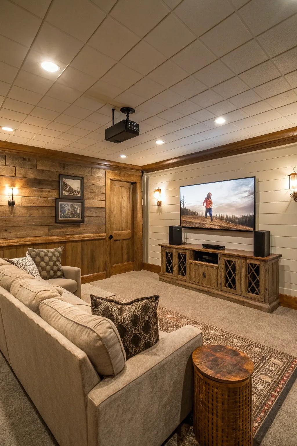 Entertainment center where shiplap elevates the mood.