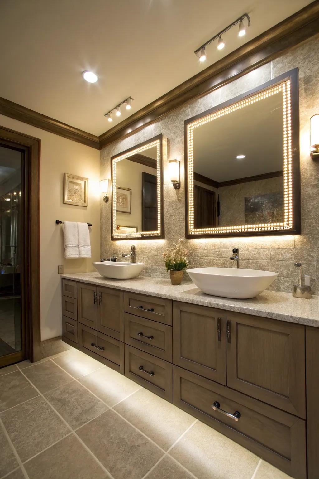 LED ribbons provide a gentle and inviting glow in the shower zone.
