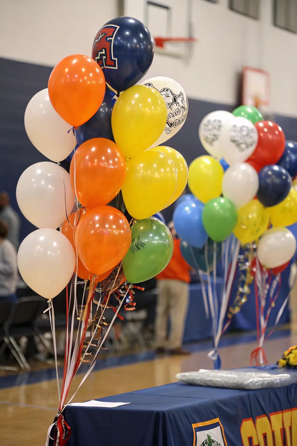 Helium balloons create an enjoyable and attention-grabbing backdrop.