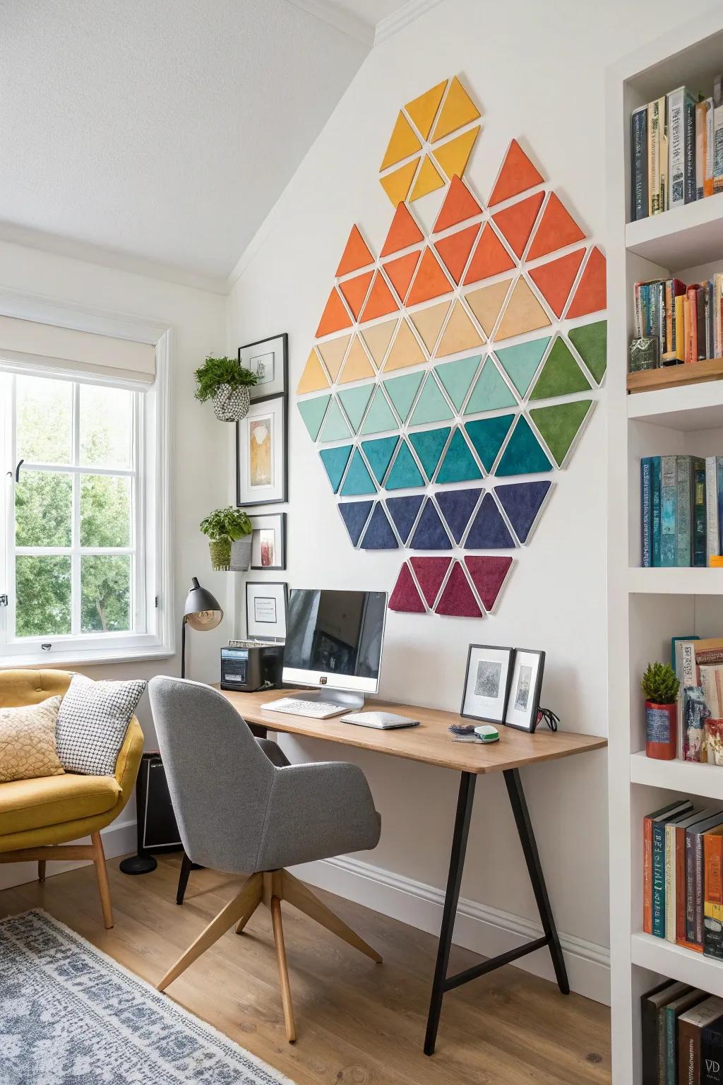 Geometric shapes combine to form an impressive fractal design in this home office.