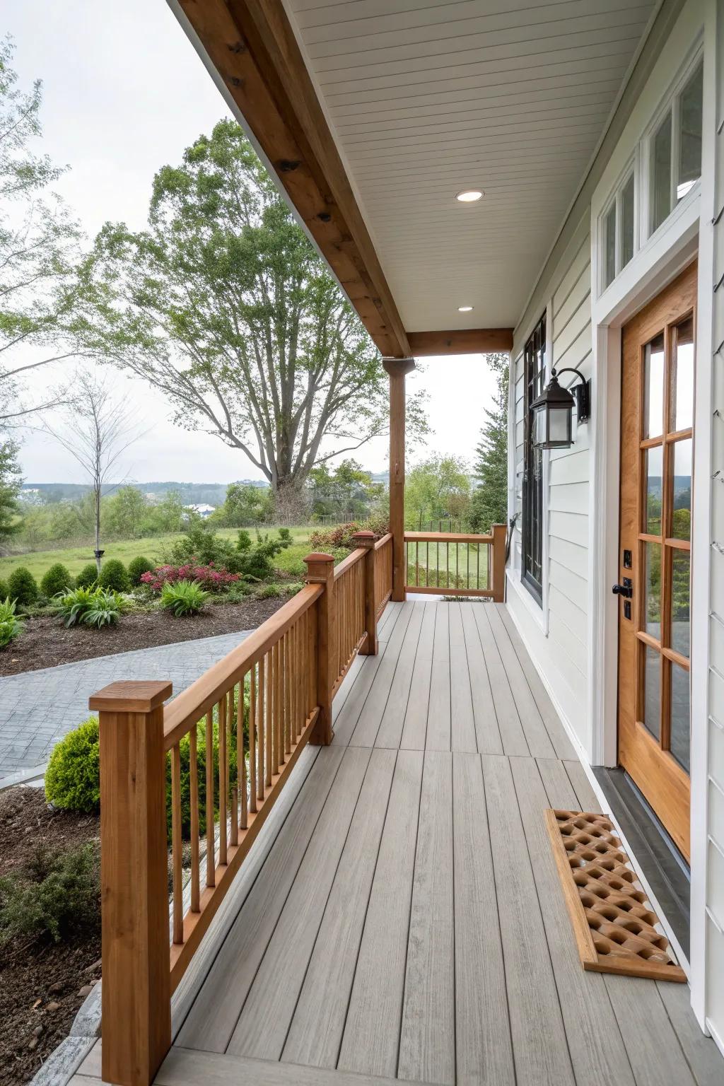 Simple railings add safety and style to this porch.
