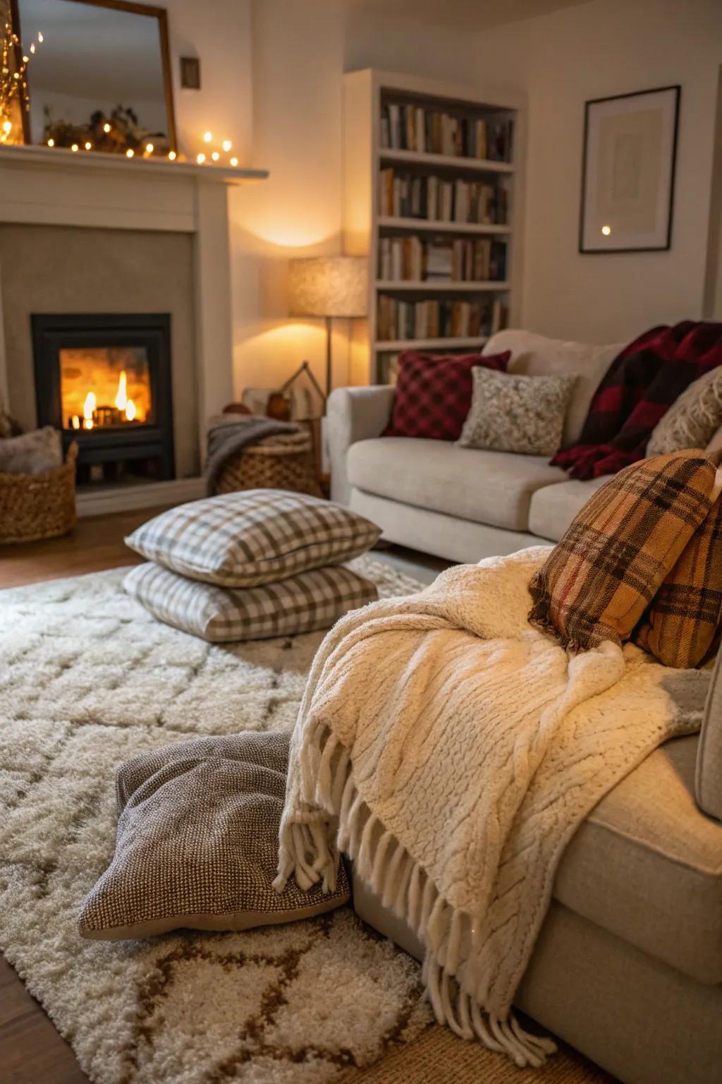 Cozy textures add warmth and comfort to any living room.
