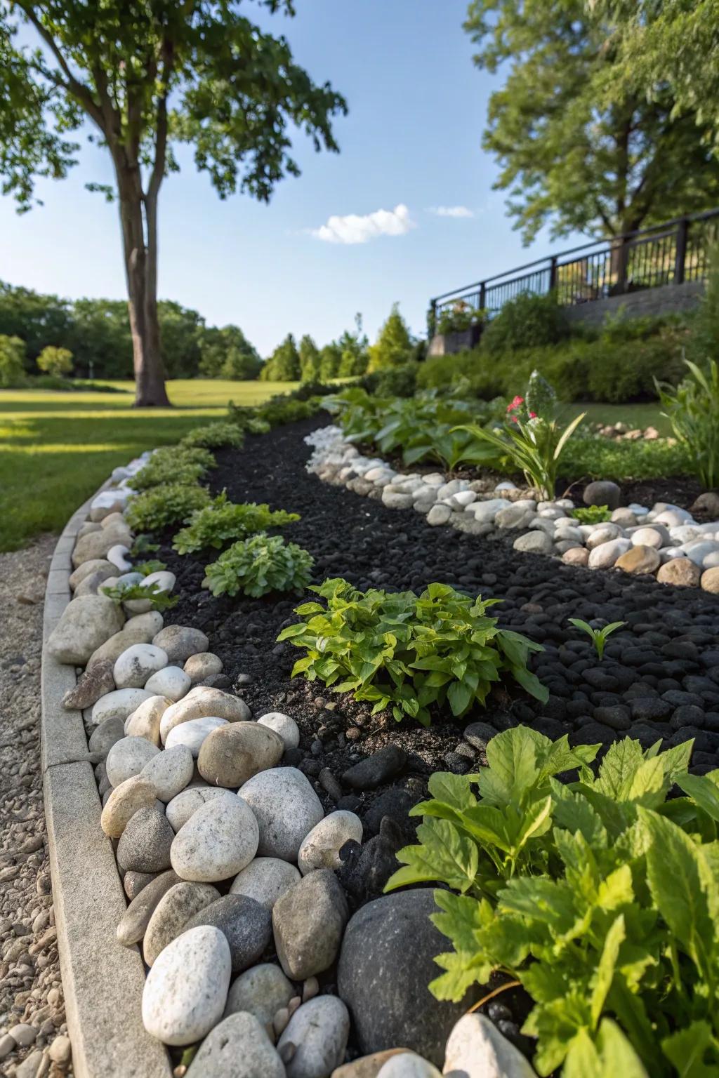 Contrasting rock hues infuse vibrancy and intrigue into any garden setting.