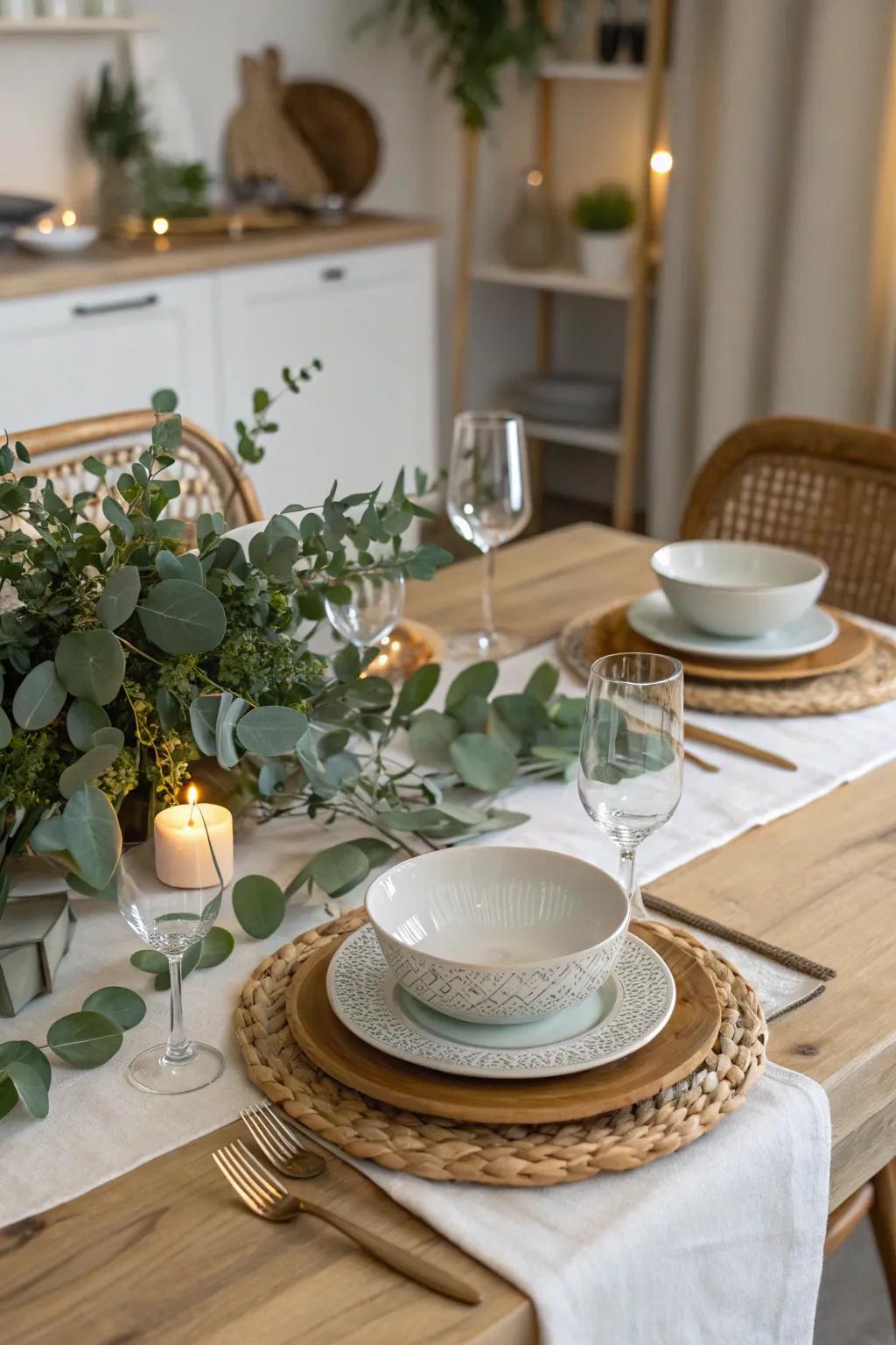 Natural greenery provides a revitalizing touch to this table.