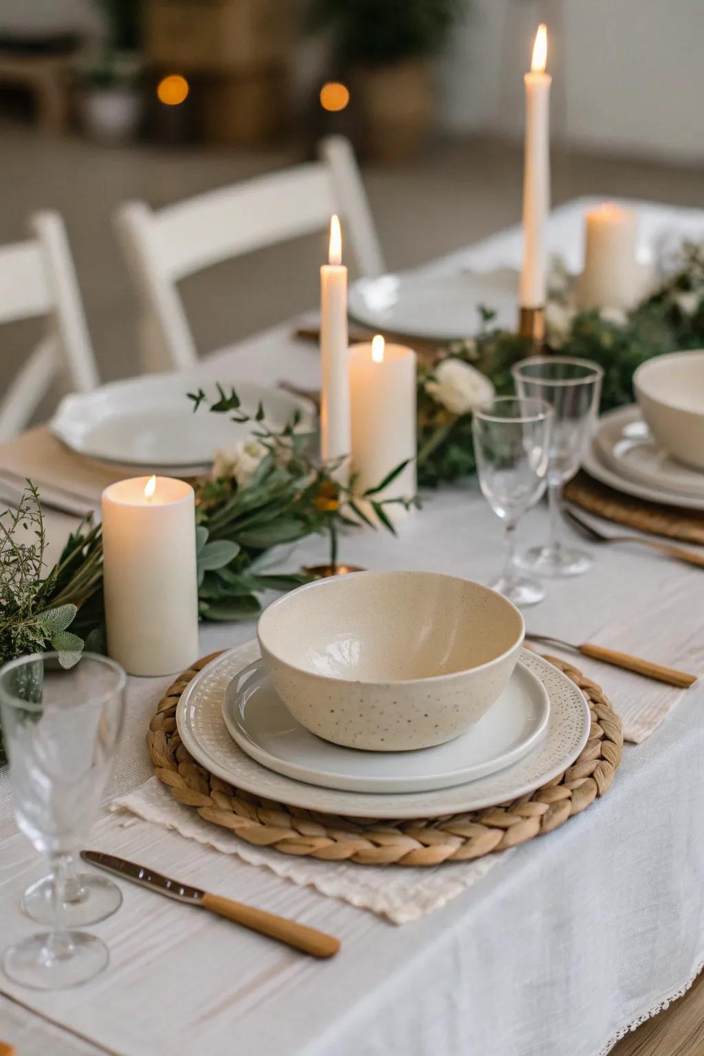 Stripped-down elegance in tabletop arrangements.