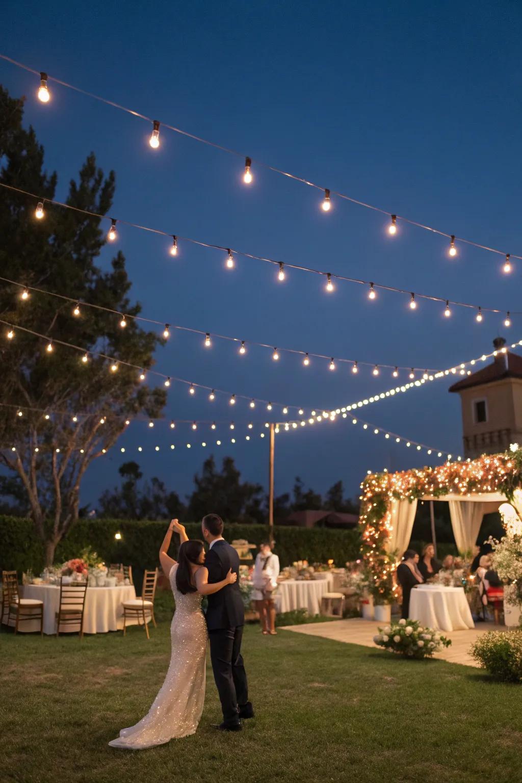 Delicate illumination elegantly draped for a dreamlike wedding feel.