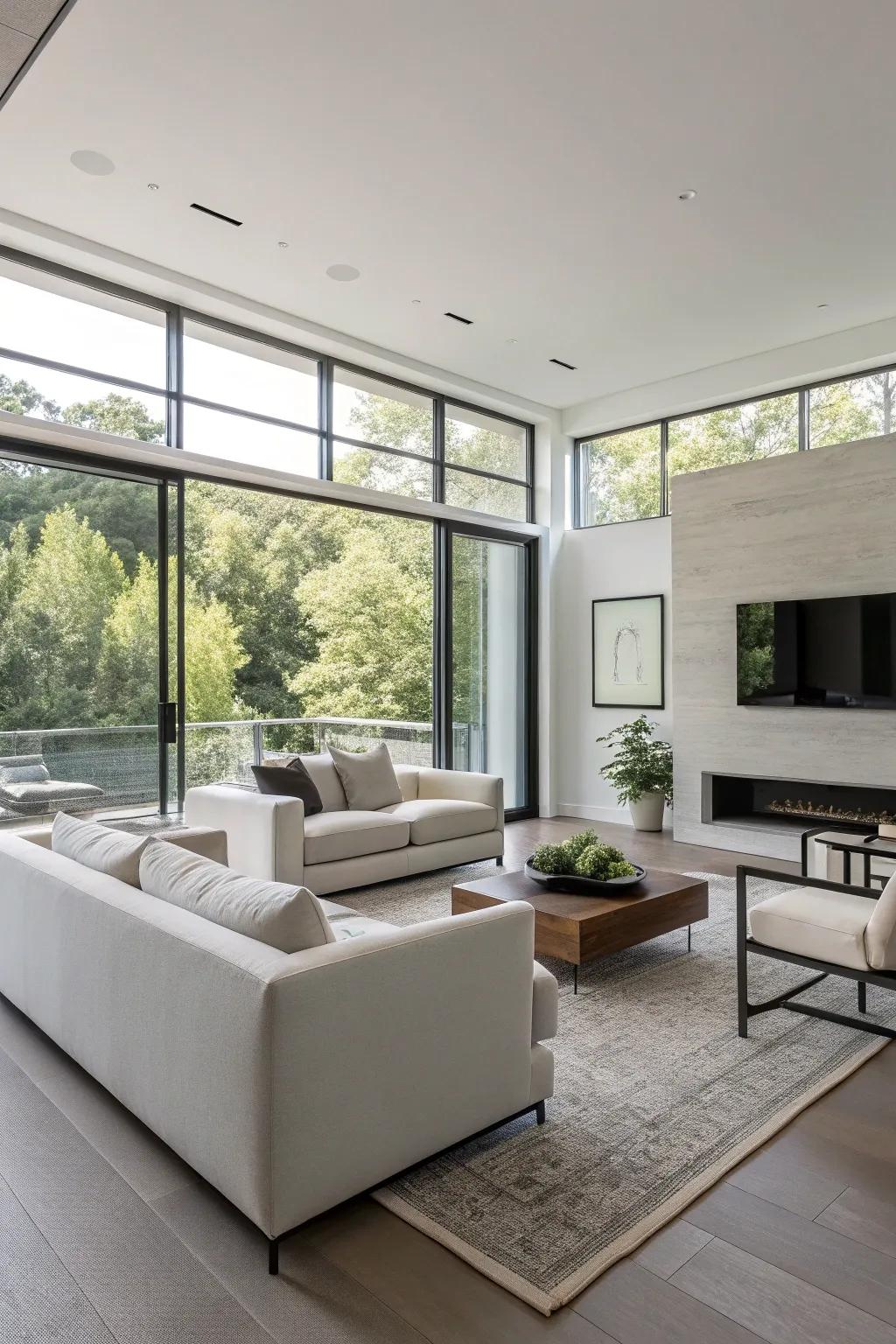 A minimalist living room featuring sleek, contemporary furniture.
