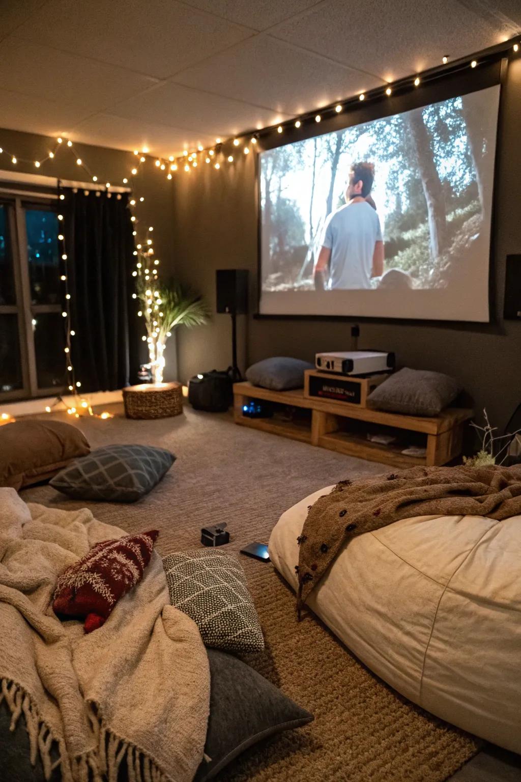 Convert your living area into a cozy cinema for a fantastic movie night.