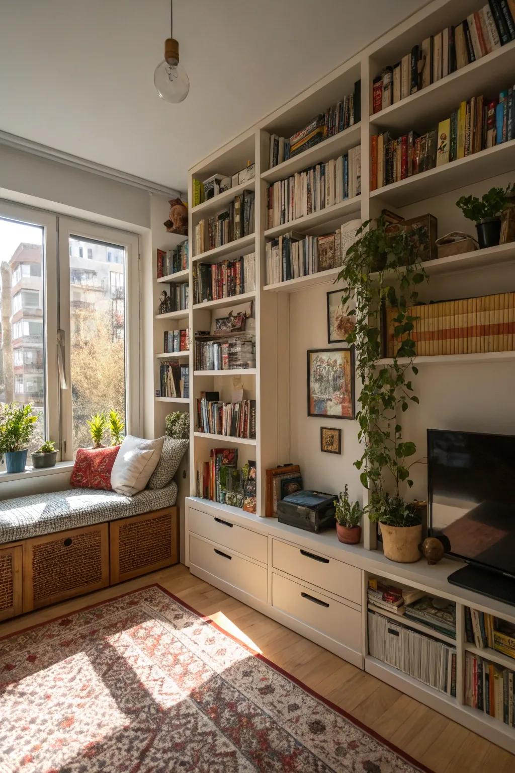 Vertical storage options maintain an open and appealing floor space.