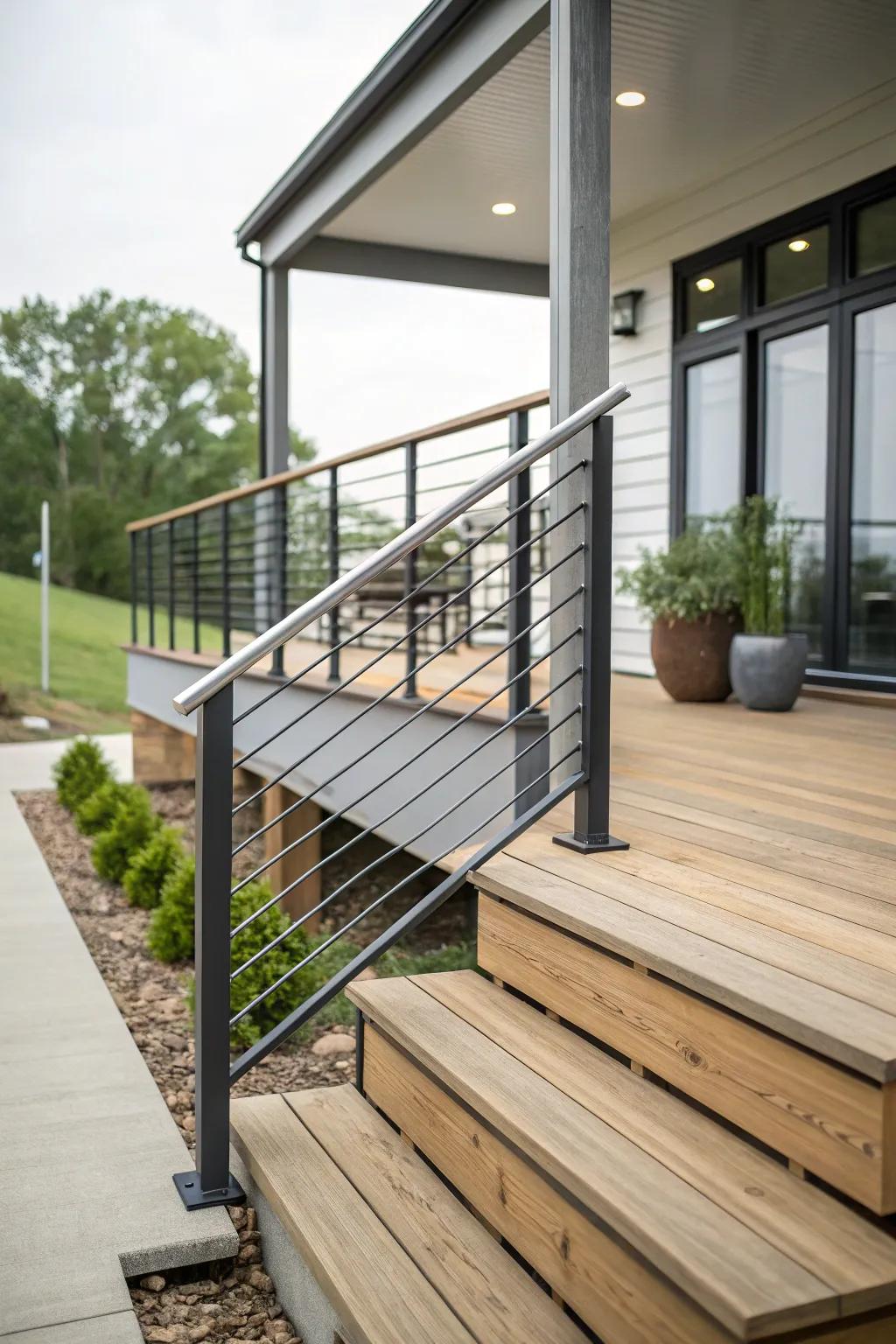 Fashionable banisters inject style into a compact front deck.