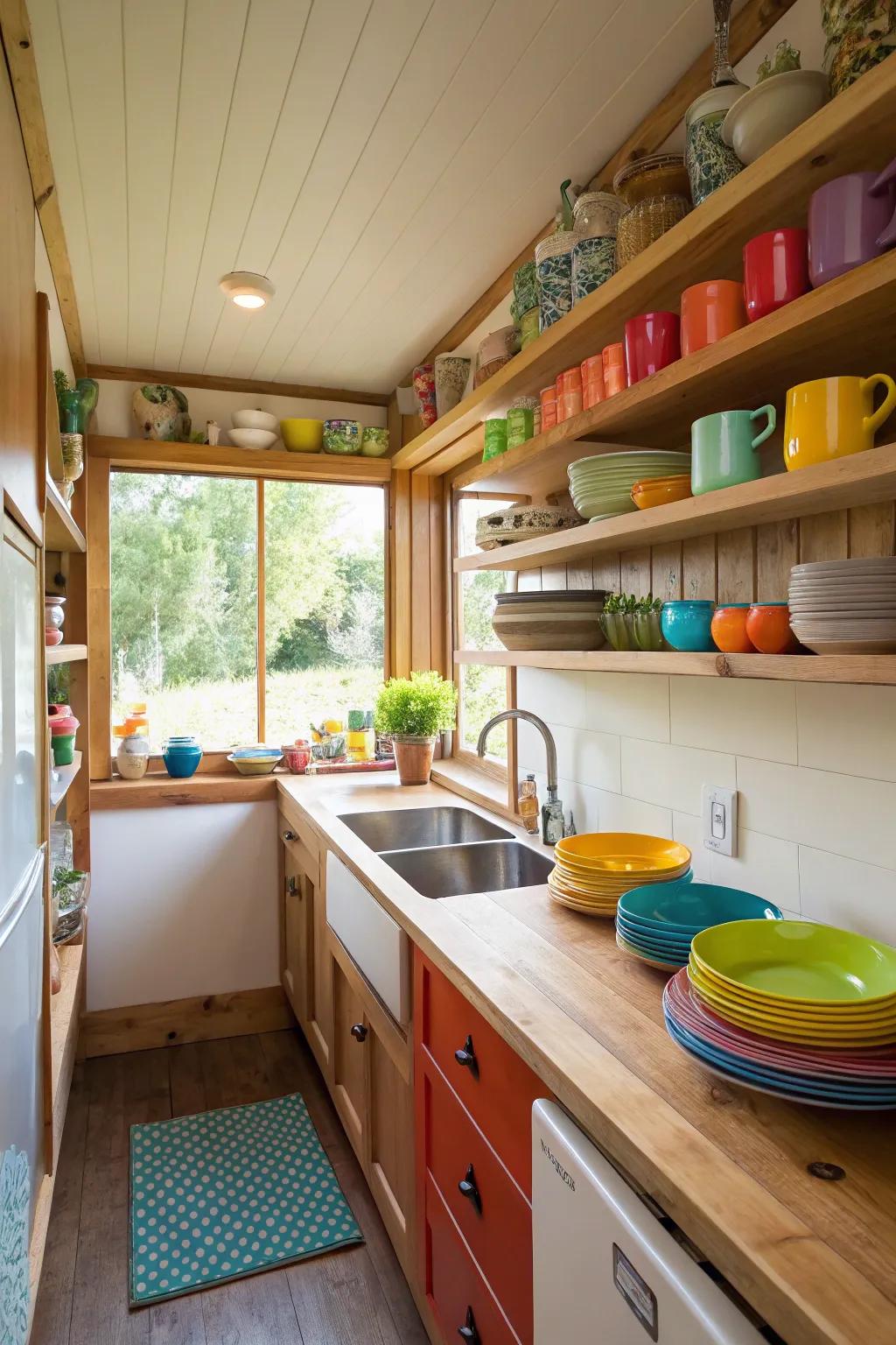 Open shelving introduces character and a feeling of openness to your kitchen.