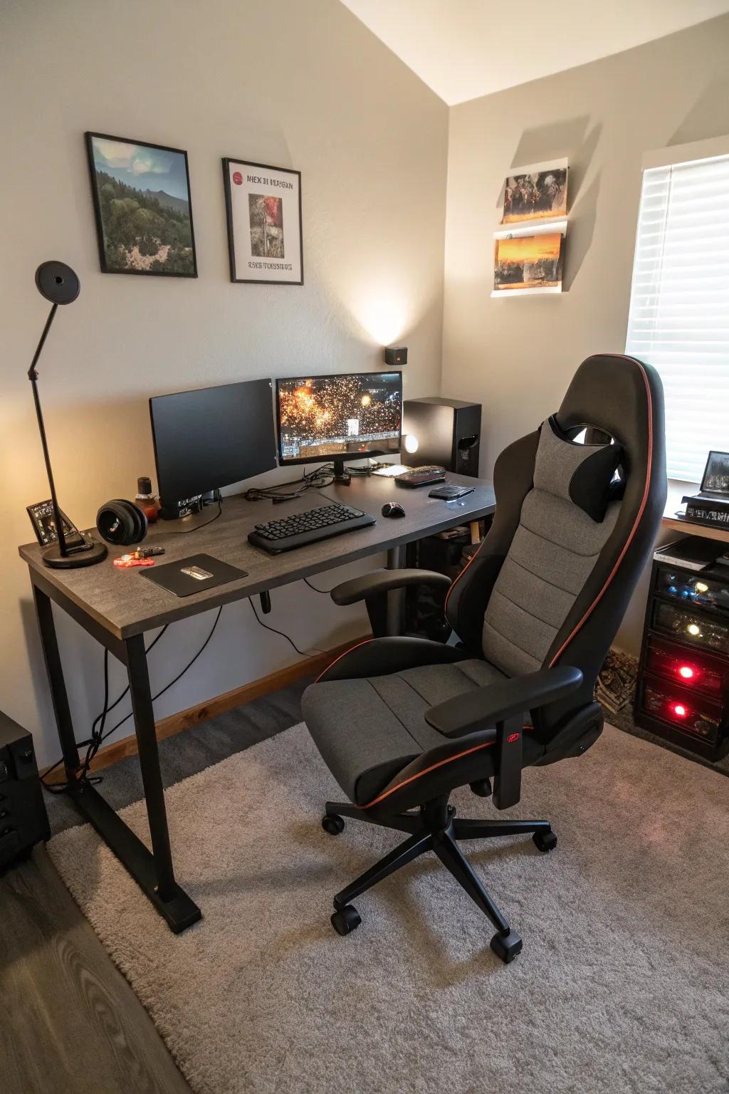 Supportive seating guarantees comfort throughout long gaming sessions.