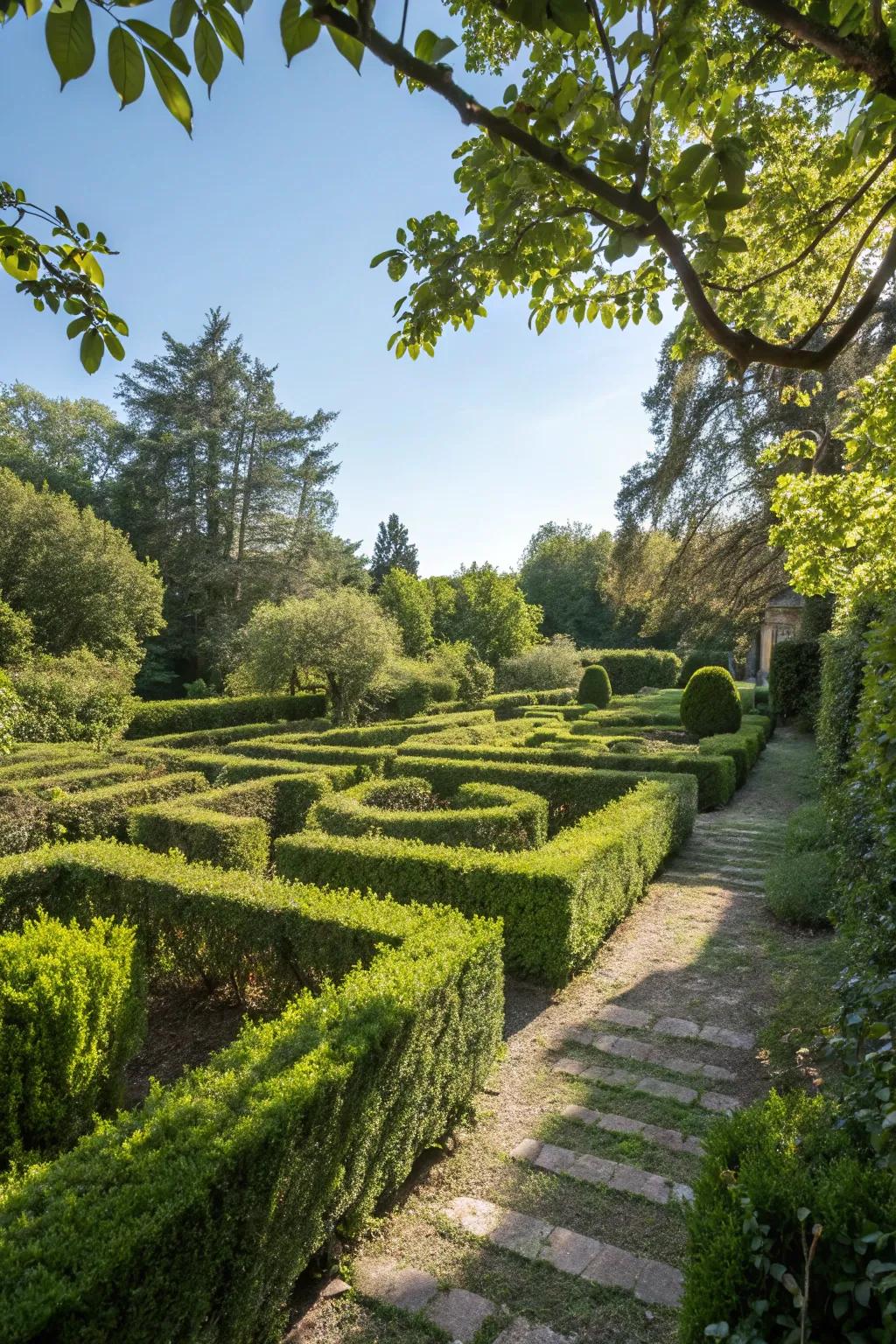 A timeless hedged labyrinth providing a charming and playful garden adventure.