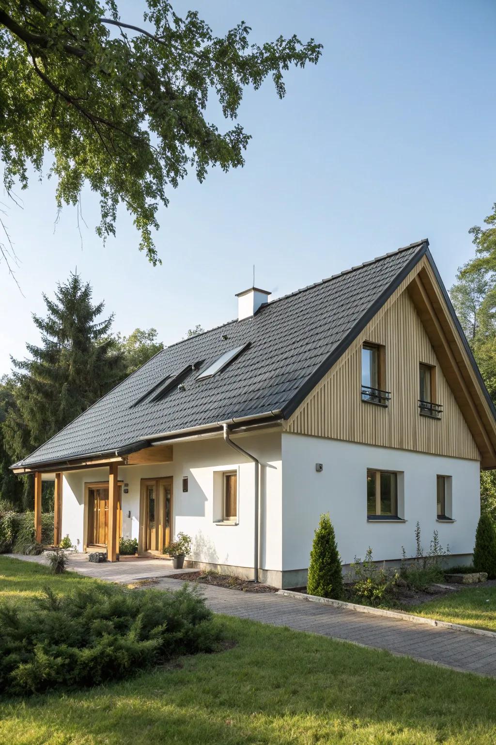 Combining roof styles injects architectural intrigue into smaller residences.