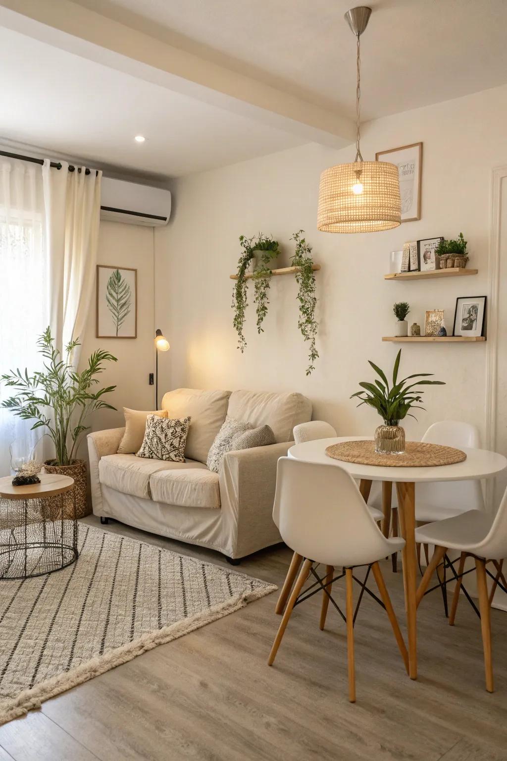 Neutral hues maximizing the perceived space in a small combined area.