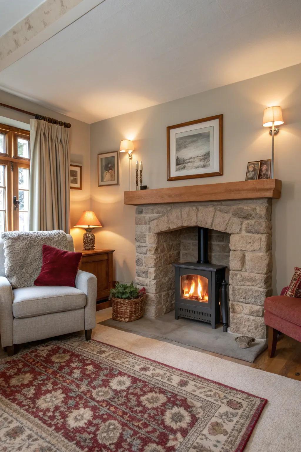 Small fireplaces tuck neatly into smaller areas, offering comfort and style without taking over the space.
